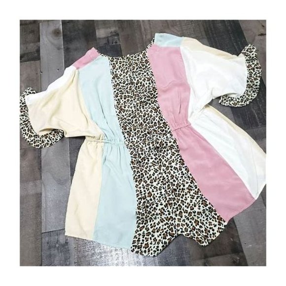 Main Strip Colorblock Animal Print Romper Medium - Picture 5 of 6